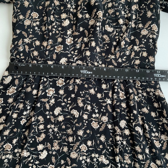 Mango Babydoll Floral Mini Dress XS Black/Brown Long Sleeve VNeck Boho Romantic - Picture 5 of 13